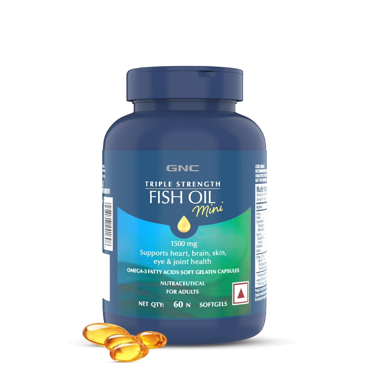 GNC 1500 Mg Triple Strength Fish Oil Mini Omega 3 Softgels For Men & Women| 60 Mini Softgels|540 MG EPA & 360 MG DHA|Improves Memory|Protects Vision|No Fishy Burps|For Men & Women |Formulated In USA