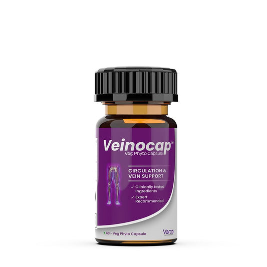 Varco LEG CARE Veinocap Phyto Capsules for Standardized Leg Varicose Veins, Capillary - Muscle Health & Blood Circulation Support with High Efficacy|Horse Chestnut, Pine Bark & Grapeseed Extract-60 Veg Caps