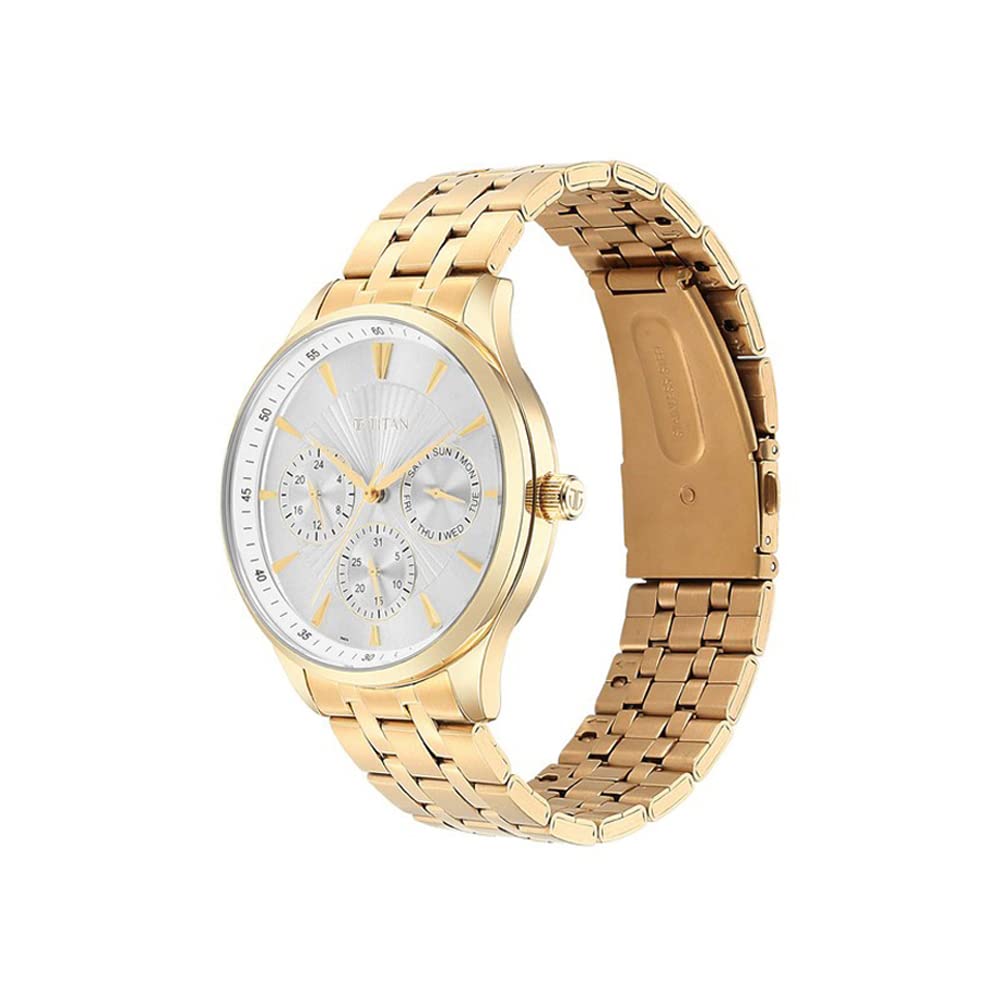 Titan Opulent LII Quartz Multifunction Silver Dial Golden Metal Strap W- image 5