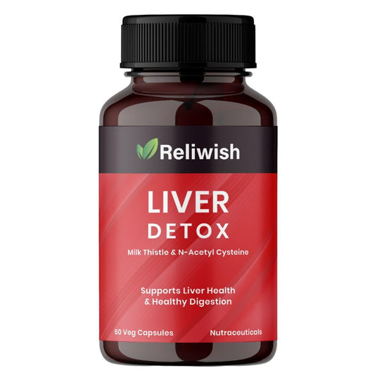 Reliwish Liver Detox Supplement | Milk Thistle with N-Acetyl Cysteine 900 mg | Supports Healthy Liver Function, Detox & Digestion | Plant-Based, Non-GMO | 60 Veg Capsules