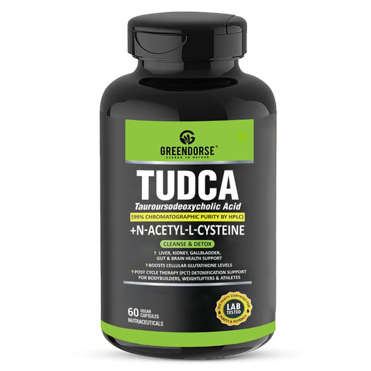 GREENDORSE TUDCA + NAC (N-Acetyl cysteine) supplement 99% purity| Liver, Kidney, Heart, all Organs Support| On/Post Steroid & Supplementation Cycle Support for Bodybuilders, Weightlifters & Athletes- 60 Capsules