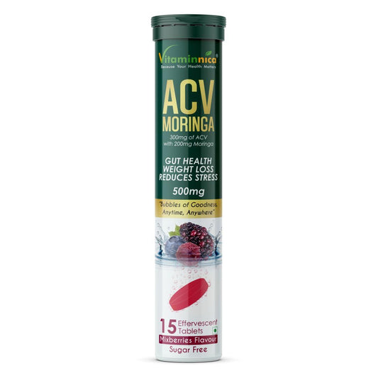 Vitaminnica ACV + Moringa Effervescent Tablets 500mg – Mixberry Flavour, No Added Sugar, 15 Tablets