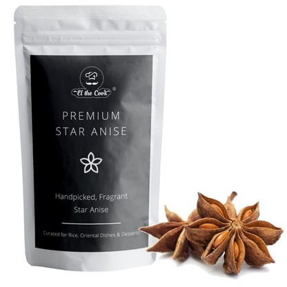 EL The Cook Whole Star Anise Seeds (Chakri Phool) Spice | Fresh, Pure & Natural, Vegan, Gluten Free, NON-GMO, Resealable Bag | For Cooking, Chinese, Tea, Baking etc | 80 gm