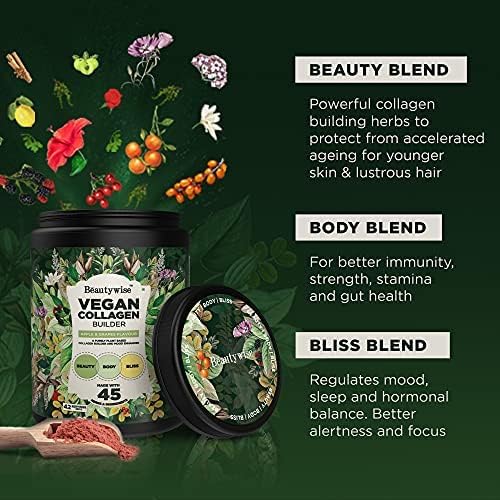 Beautywise Plant Based Collagen Builder & Mood Enhancer With 45 Active Ingredients For Skin Repair, Hydration, Hair Growth, Detox And De stress Powder Apple And Grapes 42 Servings 250 gm (Pack of 1)