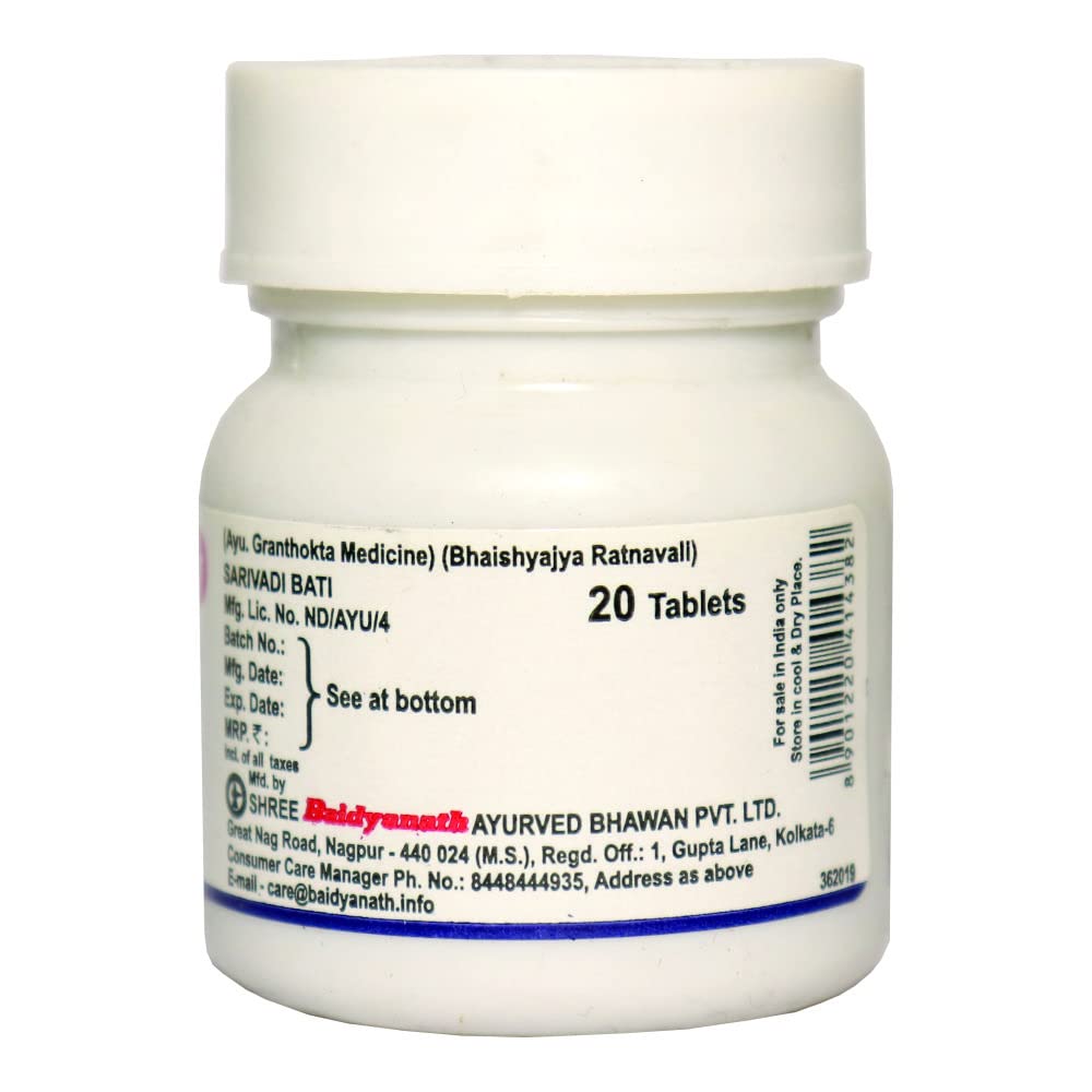 Baidyanath Asli Ayurved Sarivadi Bati | Ayurvedic Herbal Supplement | 20 Tablets (Pack of 2)