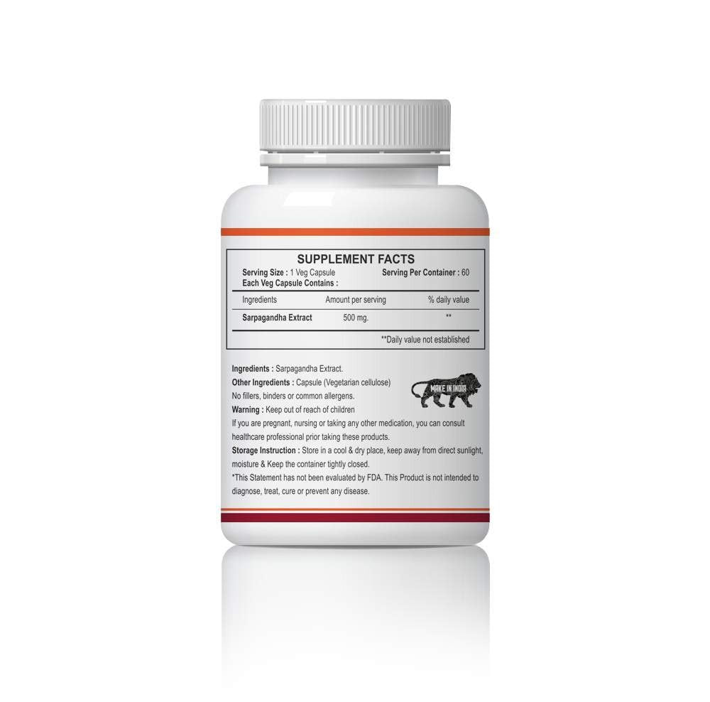 Natural Health Care Sarpgandha 500 Mg Capsules - 60 Capsules, Pack of 1