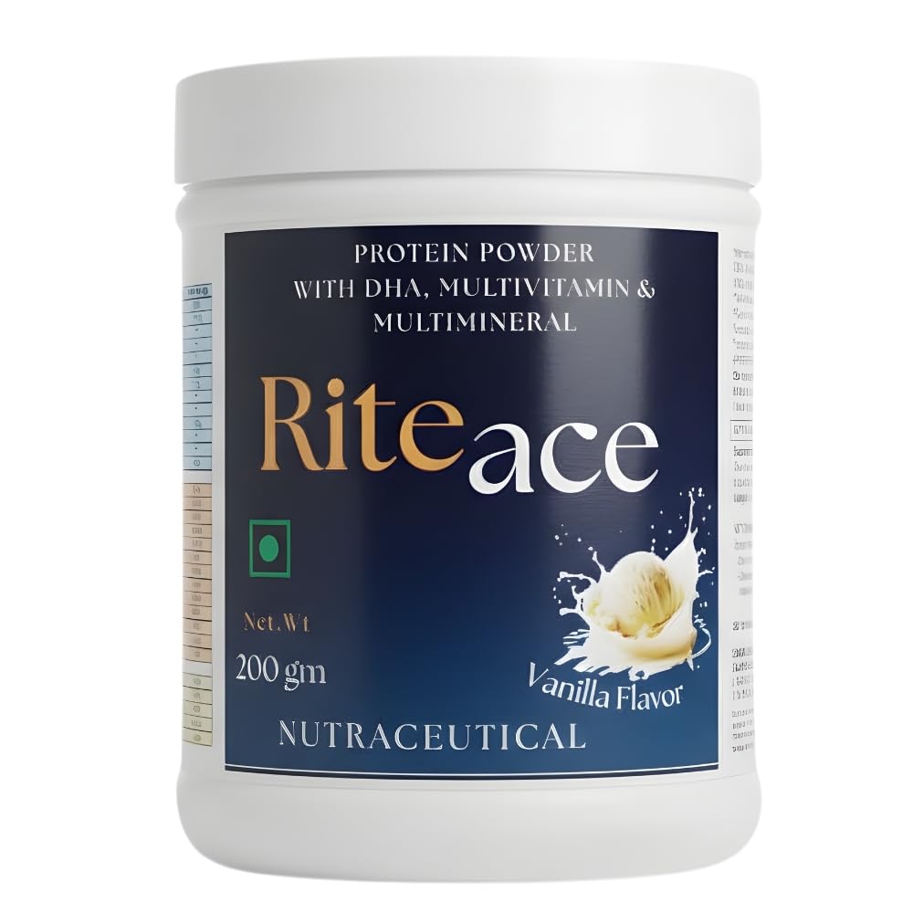 RITE AID HEALTH CARES Riteace Nutraceutical Protein Powder 200g | Vanilla Flavor | With DHA, Multivitamins & Multiminerals | Daily Nutrition & Energy Wellness Supplement