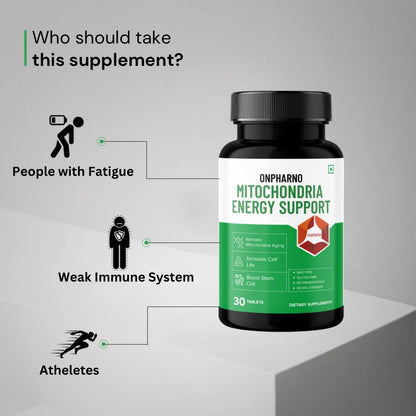 Onpharno Mitochondria Energy Support Supplement for Cellular Wellness & Daily Vitality | Advanced Energy Support Formula | Gluten Free Energy Booster | Supports Brain Function & Immunity - 30 tablets