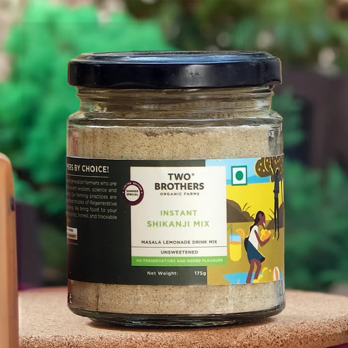 Two Brothers Organic Farms Instant Shikanji Mix - 150g | Essence of Tangy Lemons and Aromatic Farm-Grown Spices in a Ready-To-Mix Powder | Free from Artificial Ingredients