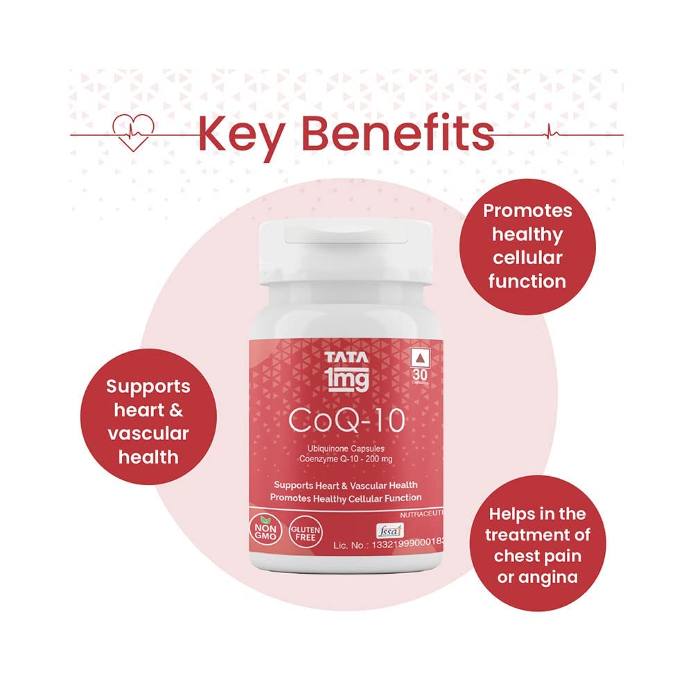 Tata 1mg CoQ 10 (Coenzyme 10) ((200mg)) Capsules, Supports Heart and Vascular Health, Promotes Healthy Cellular Function For Unisex , 50 grams