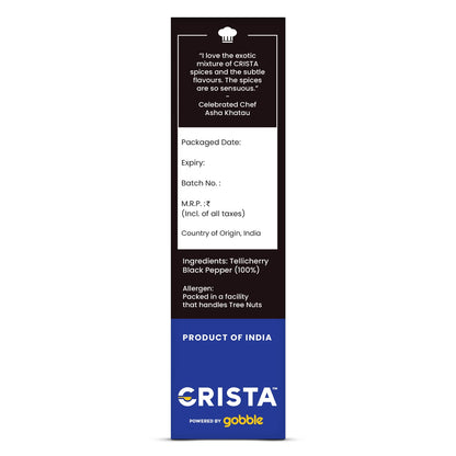 CRISTA Tellicherry Whole Black Pepper | Sun-dried | Zero added Colours, Fillers, Additives & Preservatives | High Volatile Oil Content | Natural | 100 gms