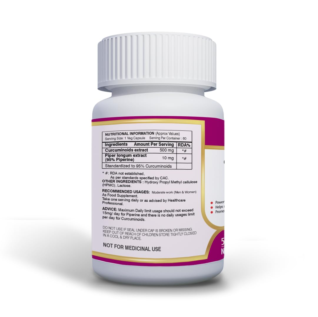 ANJIX Curcumin Capsules with Piperine 500mg | 95% Curcumin Turmeric Extract | Supports Immune Health, Joint Comfort & Overall Wellness | 60 Vegetarian Capsules