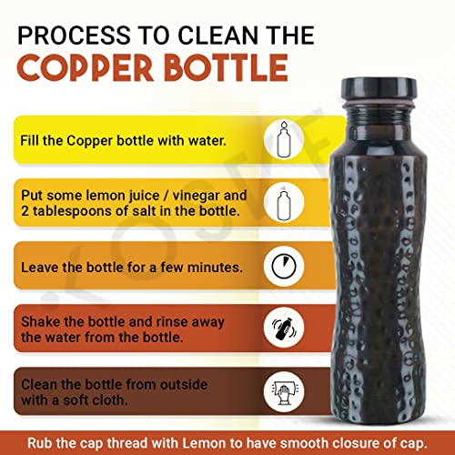 KOSVED Pure Copper Jasmine Antique Hammered Water Bottle| 100% Copper, Leak-proof, For Everyday Yoga Use, (800ml/ 27oz)