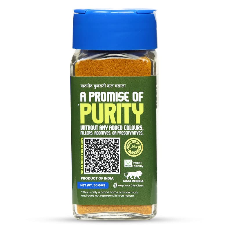 CRISTA KhatMeeth Gujarati Dal Masala Blend | No Onion | No Garlic | Vegan | Low in Sodium | Zero added Colours, Fillers, Additives & Preservatives | 50 gms