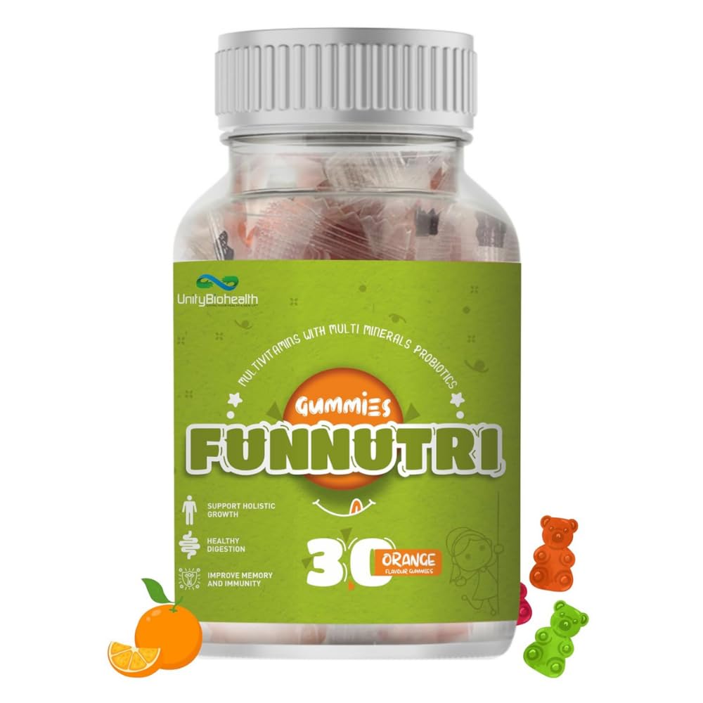 UNITY BIOHEALTH Funnutri Multivitamin Gummies for Kids Men & Women Supplement With Biotin, Essential Multi Vitamin For Healthy Growth, Development and immunity boosters for adults - 30 Gummy Bears