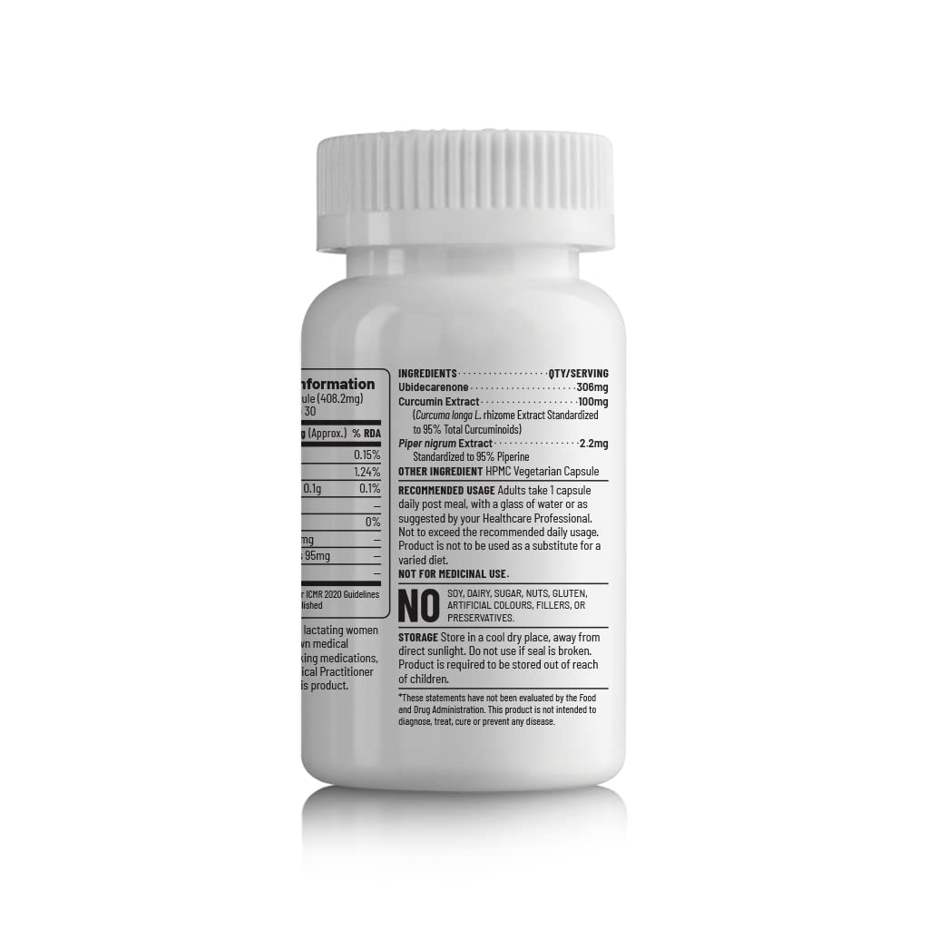 Unived CurQ10 | High dose blend of 300mg CoQ10 with 100mg Curcumin | Powerful Antioxidant for Heart Health & Overall Wellbeing | 30 Capsules