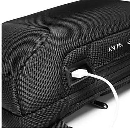 BANGE The Clownfish Sling Bags Water & Scratch Resistant Anti Theft Chest Crossbody Bags with USB Port fits up to 7.9 inches for Men and Women, (Black)