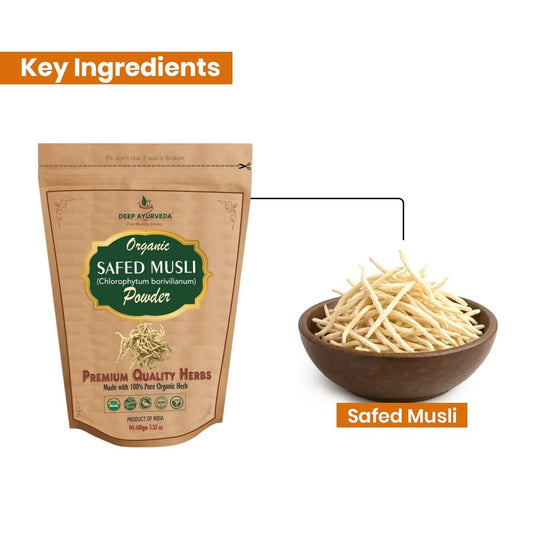 Organic Safed Musli Powder | Pure & Natural Chlorophytum Borivilianum Root Powder | Ayurvedic Herbal Supplement for Strength, Stamina & Vitality | No Additives | 100g