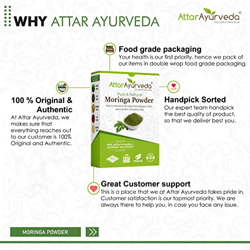 Attar Ayurveda 100% Moringa Leaf Powder (200g) | Drumstick Leaf powder | Herbal Supplement | Good for Immunity, Digestion, skincare and Haircare | 100% Natural and Preservative-free