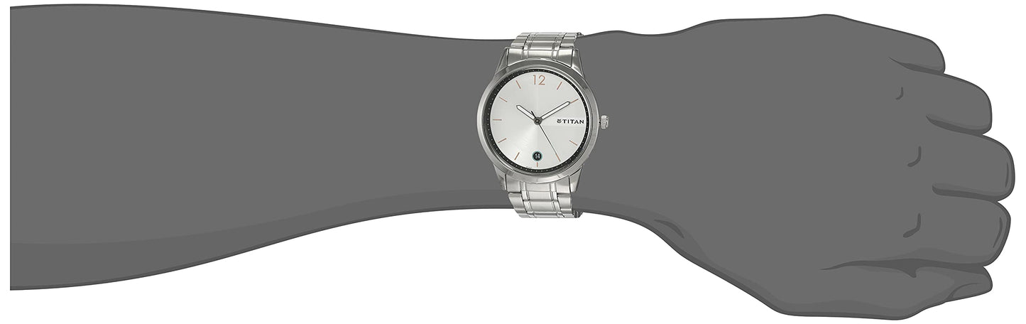 Titan Quartz Analog with Date White Dial Stainless Steel Strap Watch for Men-NP1806SM01