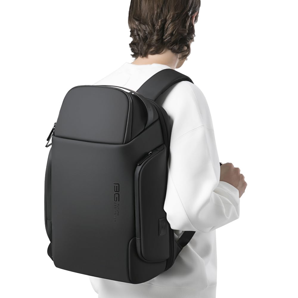 BANGE Smart Business Backpack with USB charging Port,Lightweight Work Backpack for Men and Women, Black, Medium, Style