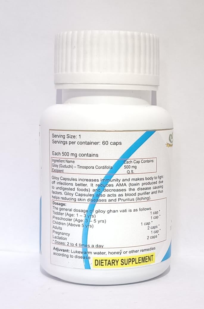 Naveenya Kaya Healthcare Giloy Capsule - Herbal Supplement with Tinospora Cordifolia Extract for Immunity and Blood Purification