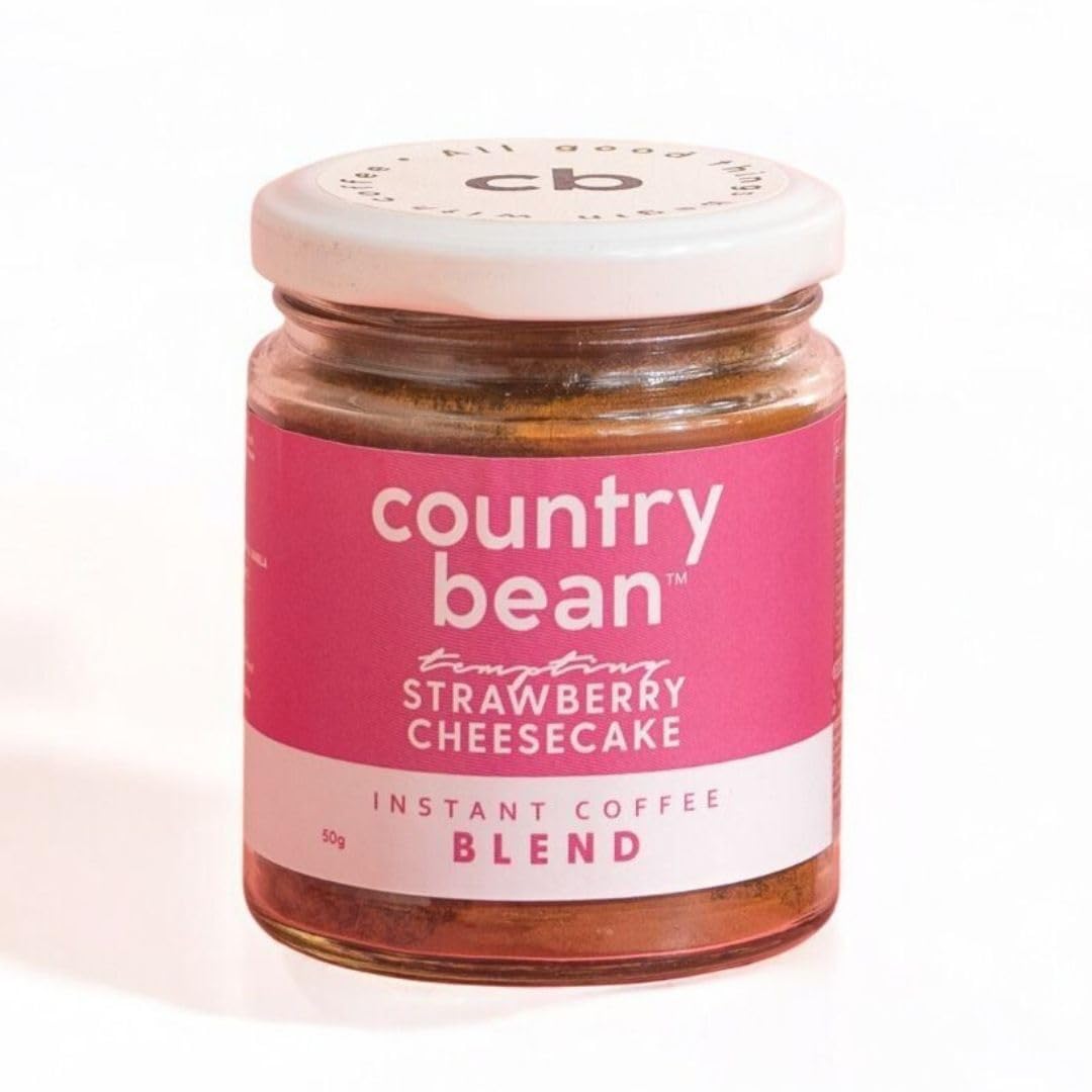 Country Bean Strawberry Cheesecake Instant Coffee I Blend I 50g - Makes 40 Cups I No Added Sugar I 100% Strong Coffee Powder
