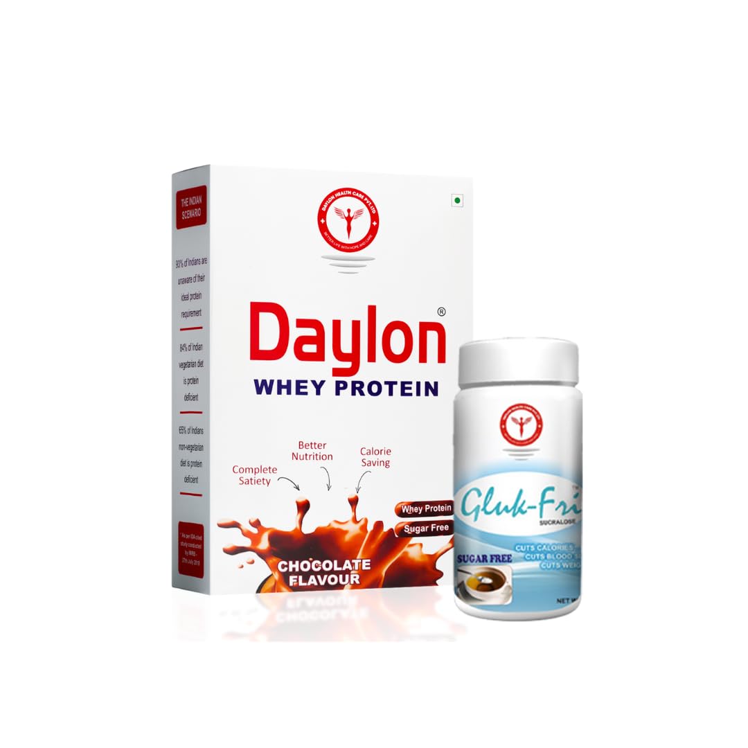 Daylon Health Care Whey Protein 500g Chocolate & Gluk Fri 200g Combo – Sugar Free, Diabetic-Friendly, Natural Sucralose, High Protein, Low Carb Supplement for Diabetes