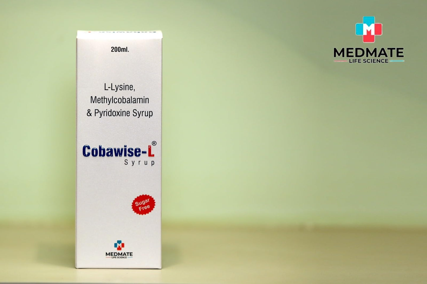 Medmate Cobawise-L Syrup, L-Lysine Methylcobalamin & Pyridoxine, Sugar Free, 200ml