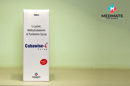 Medmate Cobawise-L Syrup, L-Lysine Methylcobalamin & Pyridoxine, Sugar Free, 200ml