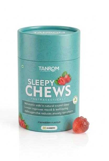 SleepyChews, 30 Gummies, Strawberry Flavor, Natural Sleep and Anxiety Relief Supplements with Ashwagandha, Melatonin, Valerian Root, No Added Sugar, Vegan