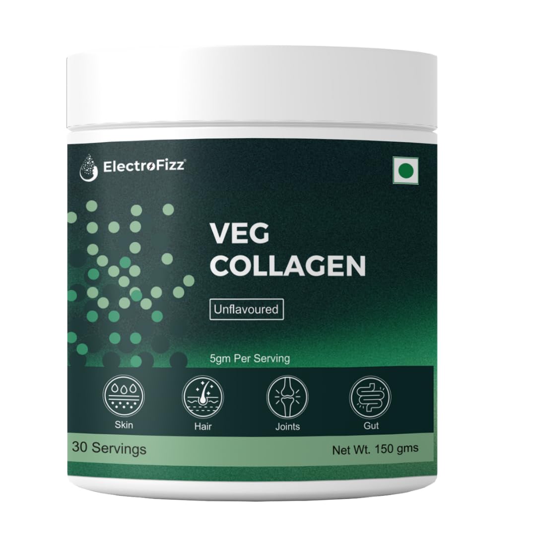 Vegetarian Collagen Peptides Powder by ElectroFizz, Natural Flavor, Supports Healthy Skin, Hair, Joints & Bones, Digestion- 150gm (Veg Collagen)