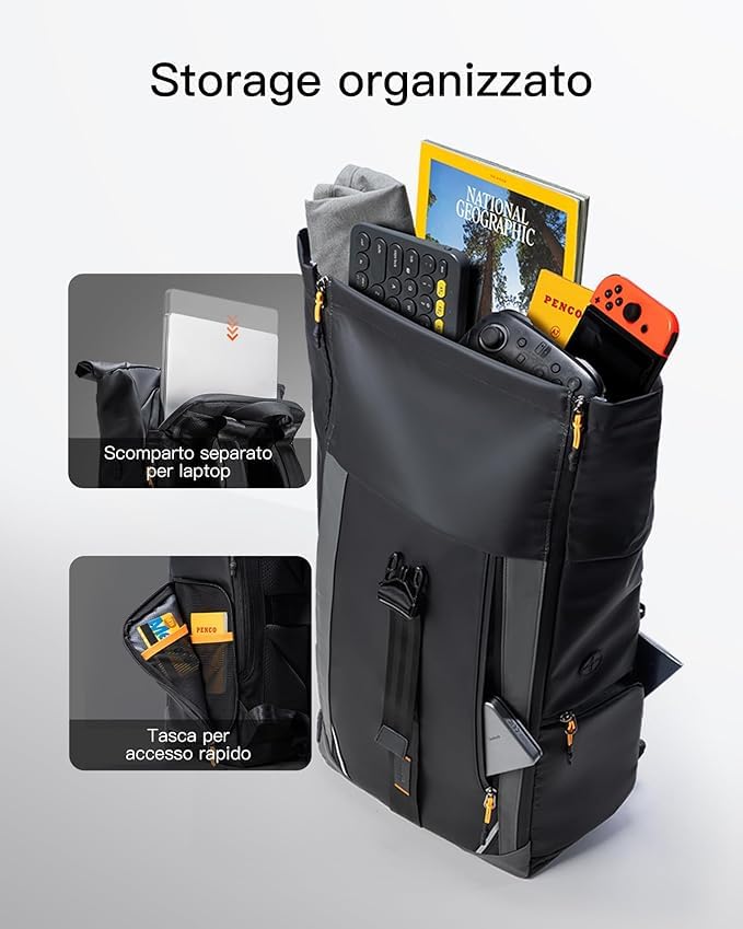 Inateck RollTop 22-26.8L Men's and Women's Laptop Backpack with 180° Opening Main Compartment and Waterproof Zipper, Travel Bag for Leisure and Cycling