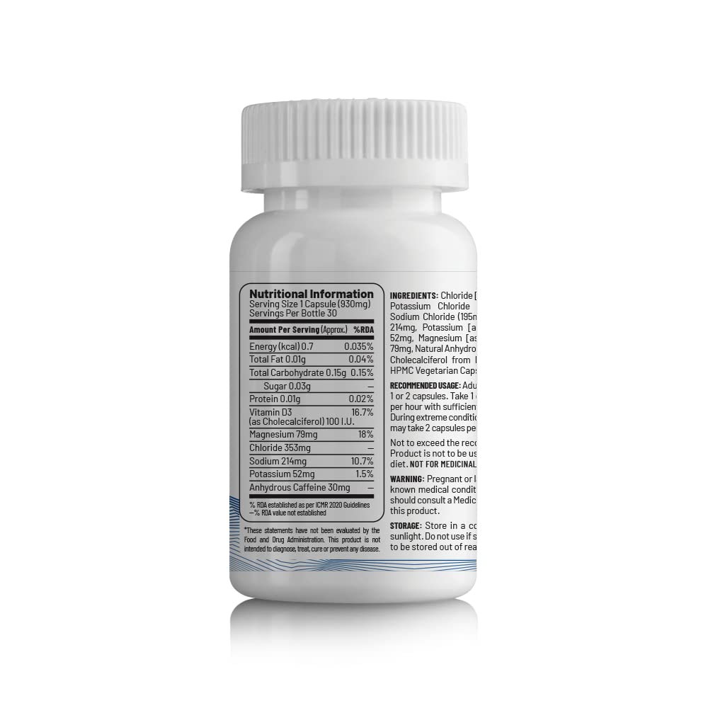 Unived Caffeinated Electrolyte Salt Caps Electrolyte Replacement With Caffeine, 30 Caps