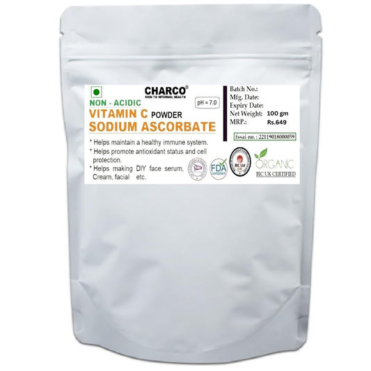 CHARCO Sodium Ascorbate, 100 Gm (0.22 lbs) Non Acidic & Easier to Digest than Ascorbic Acid | Antioxidant & Immune Support | Gluten & GMO Free Skin To Internal Health®