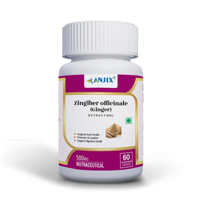 ANJIX Ginger Root Extract, Zingiber Officinale, 3% Gingerol, 500 mg, Pack of 60 Veg Capsules