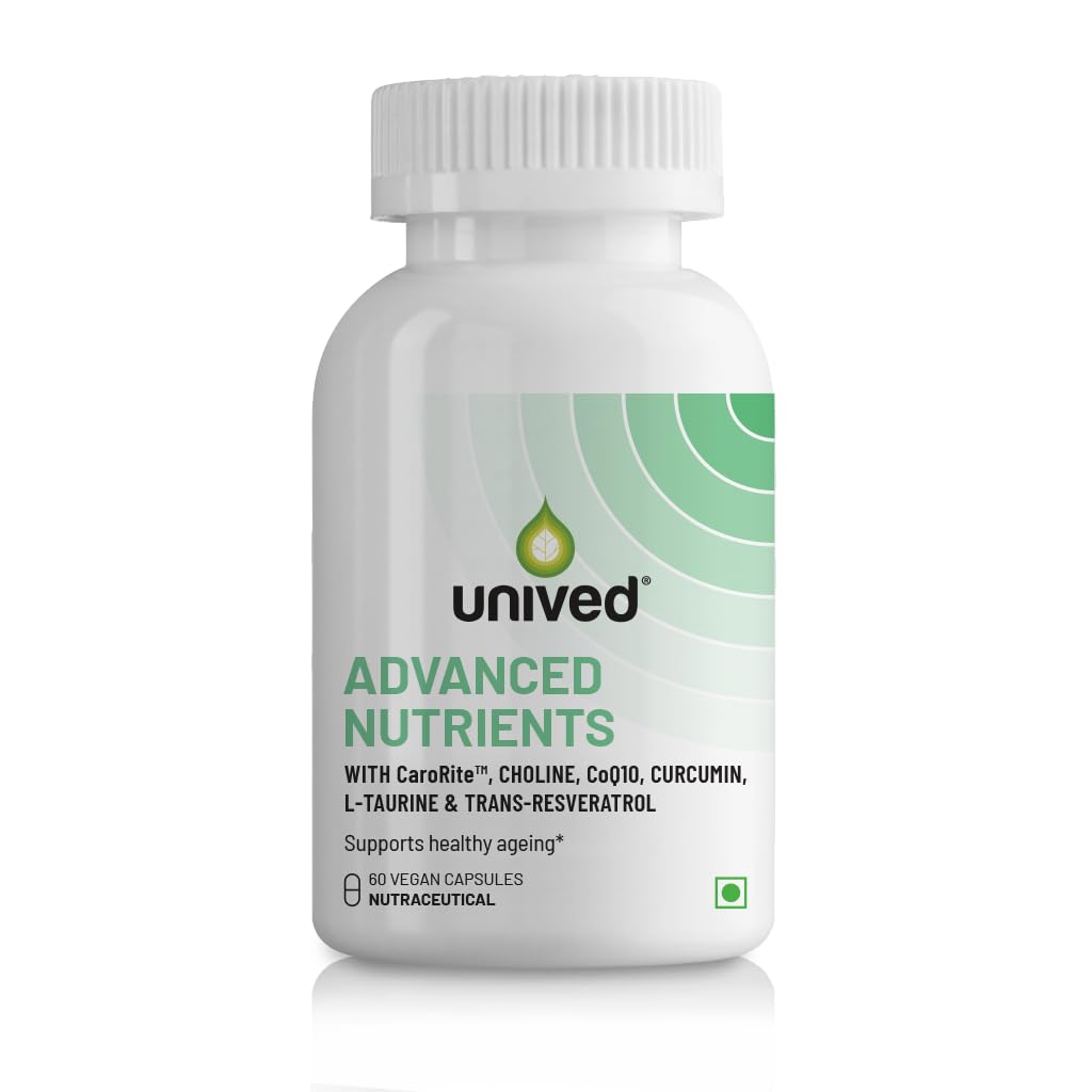 Unived Advanced nutrients With Carorite™ (Carotenoid complex), Coenzyme Q10, Curcumin, Trans-resveratrol, Choline & L-taurine | Advanced formula to support healthy aging | 60 Vegan Capsules