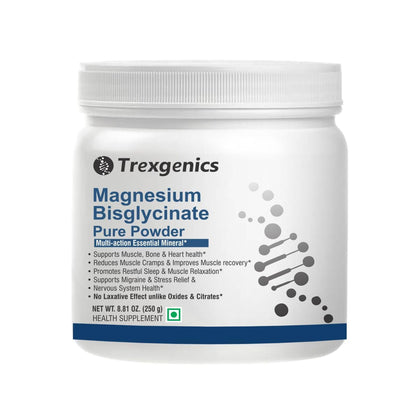 Trexgenics MAGNESIUM BISGLYCINATE PURE POWDER provides a highly bioavialble form of Magnesium, No Laxative effect, added benefits of the amino acid Glycine (Pack of 1)