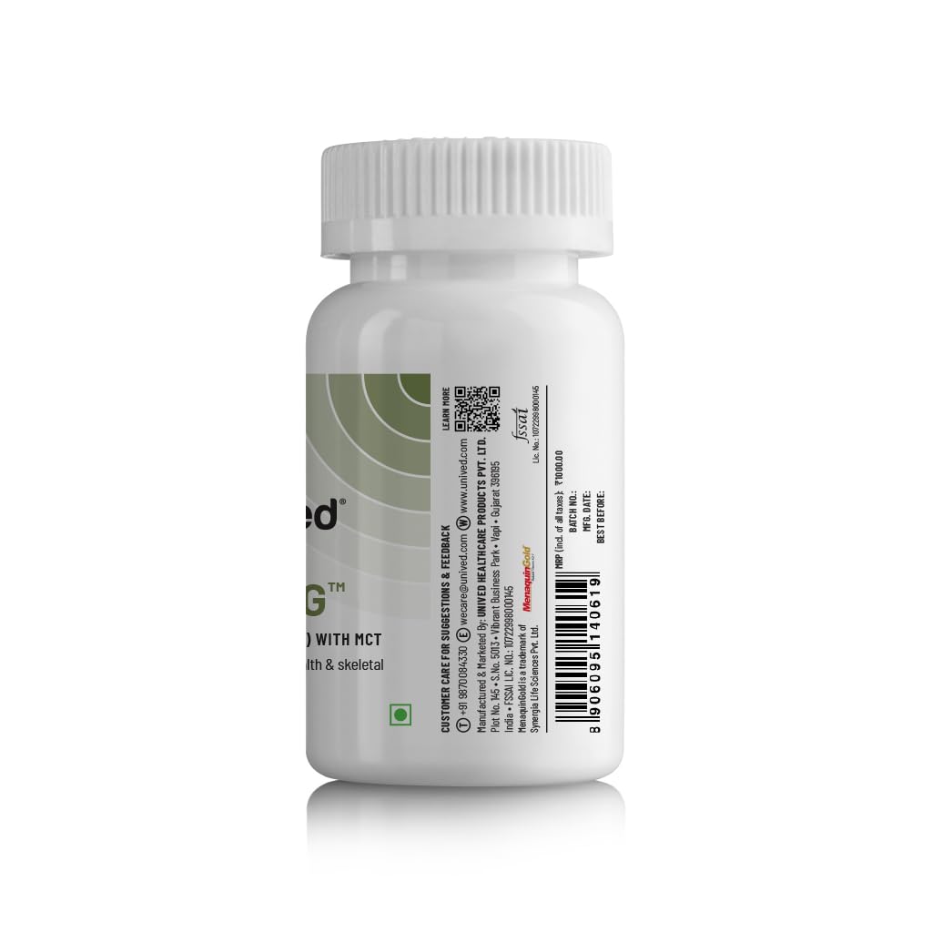 Unived Vitamin K2-7 (MenaquinGold) 55mcg, Plant-Based Vitamin MK-7, For Optimal Calcium Absorption, Heart & Bone Health