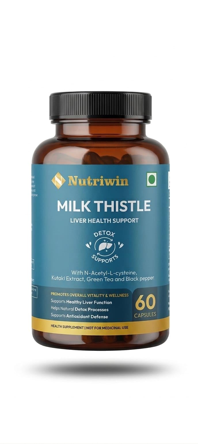 Nutriwin Milk Thistle Capsules | Liver Detox & Liver Support Supplement with Silymarin Extract | Supports Healthy Liver Function & Daily Wellness | 60 Veg Capsules