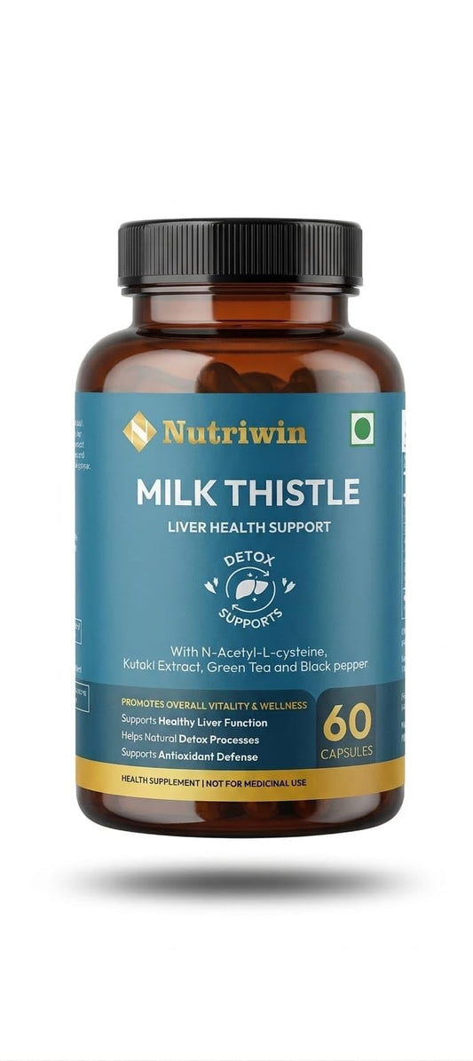 Nutriwin Milk Thistle Capsules | Liver Detox & Liver Support Supplement with Silymarin Extract | Supports Healthy Liver Function & Daily Wellness | 60 Veg Capsules