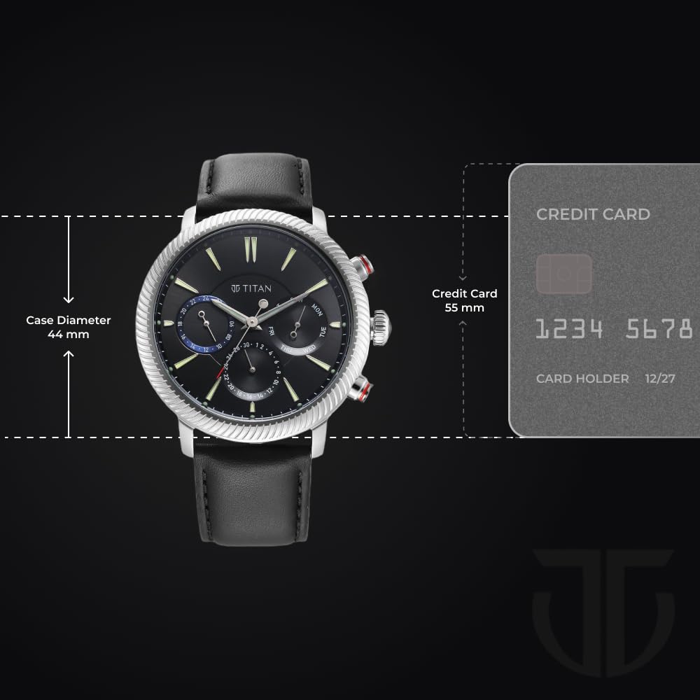 Titan Regalia Stellar Quartz Multifunction Black Dial Leather Strap Wat- image 2