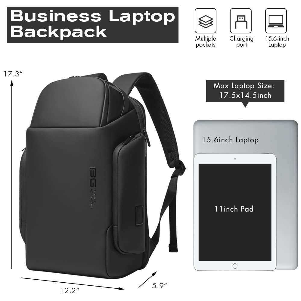 BANGE Smart Business Backpack with USB charging Port,Lightweight Work Backpack for Men and Women, Black, Medium, Style