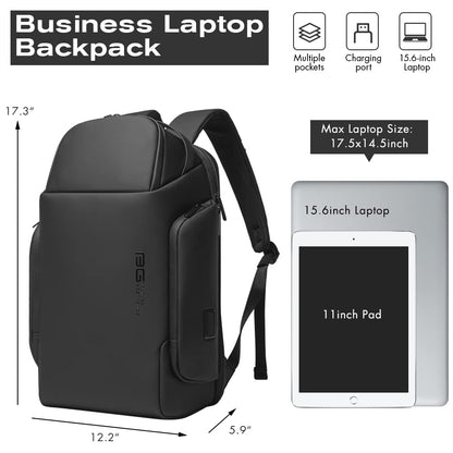 BANGE Smart Business Backpack with USB charging Port,Lightweight Work Backpack for Men and Women, Black, Medium, Style