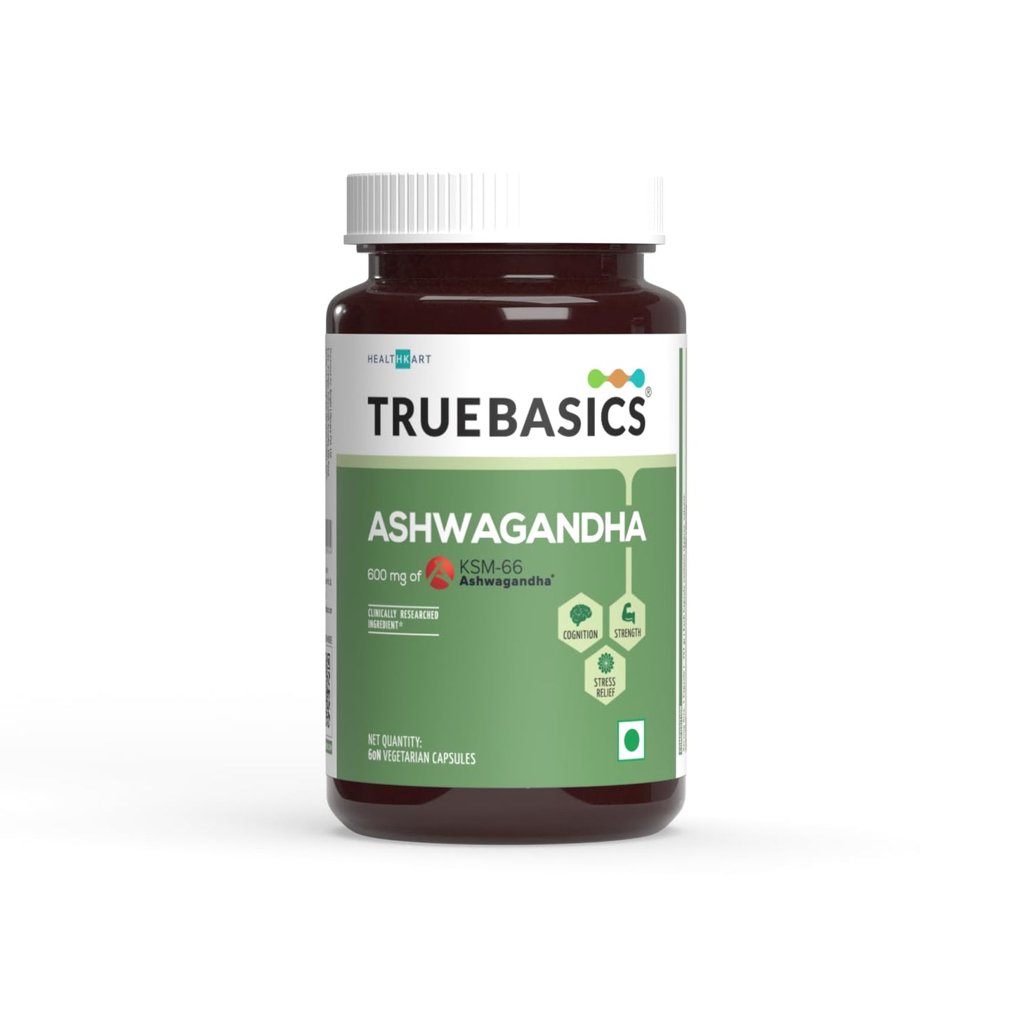 TrueBasics Ashwagandha, 600mg of KSM 66 Ashwagandha (60 Capsules) | With Clinically Researched Ingredients | Energy and Immunity Booster