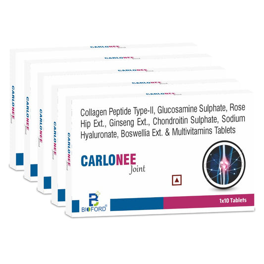 Bioford Carlonee Joint Tablets | Collagen Peptide, Glucosamine, Chondroitin, Hyaluronate | Knee, Neck, Back & Full Body Joint Pain Relief | Pack of 5
