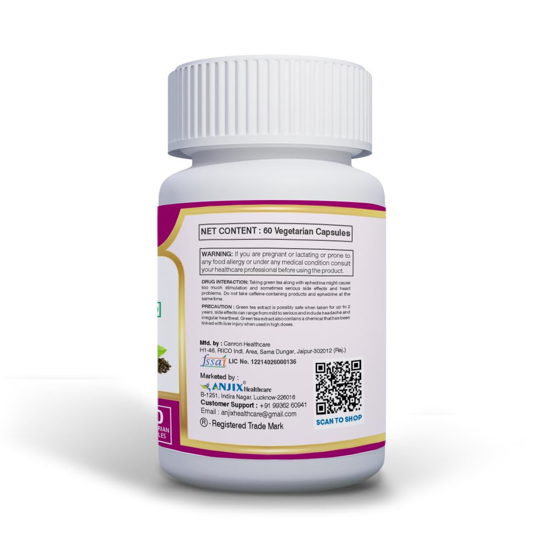 Anjix Green Tea Extract Capsules | Antioxidant & Metabolism Support Supplement | Supports Energy & Wellness | Vegetarian Capsules | 60 Veg Caps