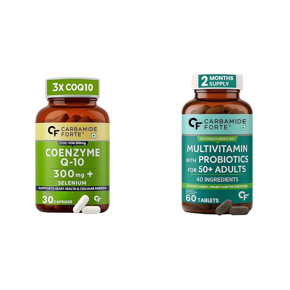 Carbamide Forte Coenzyme CoQ10 Supplement 300mg with Selenium 40mcg – 30 capsules & Multivitamin Tablets 50+, 60 Veg Tablet