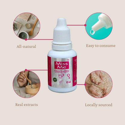 Miss Me Ayurvedic Female Wellness Combo | Herbal Female Drops 10 ml & Herbal Chocolate 100 g | Daily Mood Wellness Energy Support Combo for Women