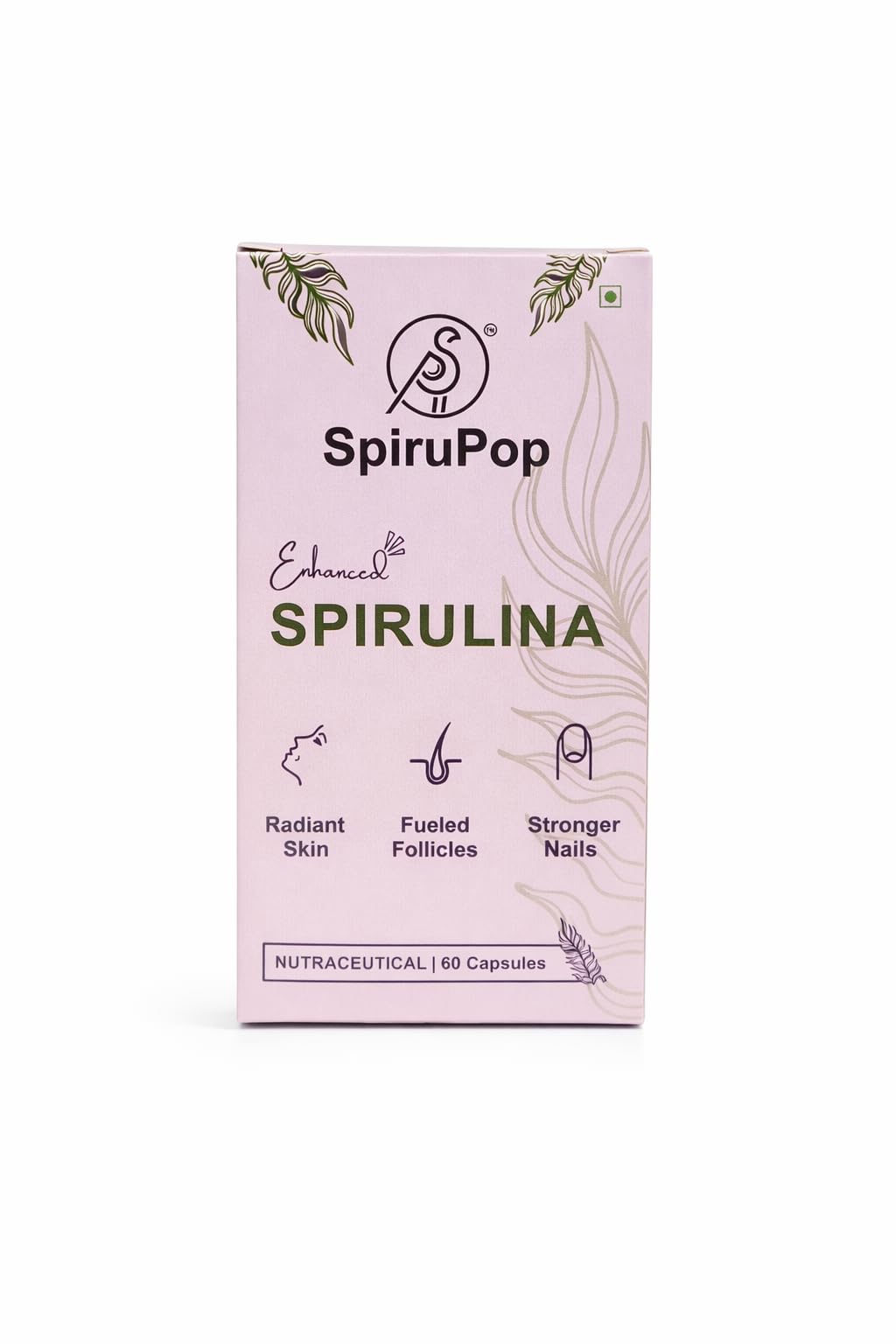 SpiruPop Spirulina Capsules for Women Hair Care | With Biotin, Zinc & Vitamin E | Natural Antioxidant Supplement for Stronger, Healthier Hair | Vegan, Non-GMO, Gluten Free | 60 Capsules